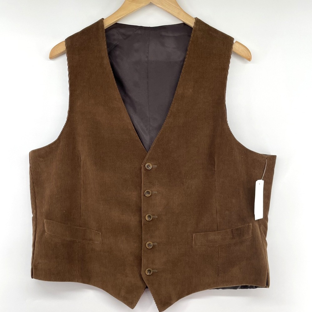 Allen Edmonds‎ Vest Men 44R Corduroy Brown Lined Waistcoat Cowboy Western Casual